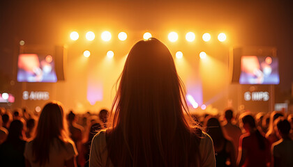 Young Woman Enjoying Live Outdoor Concert