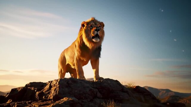 A regal lion on a golden sunset, a cute small pug puppy, or a majestic animal domestic friend portrait, with a white or black purebred canine or adorable brown mammal sitting on a white background