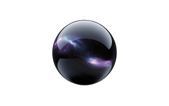 Luminous sphere containing cosmic nebula and intricate lines glass