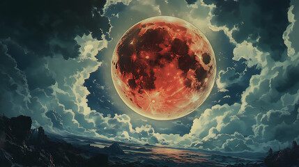 Blood moon majestic night sky