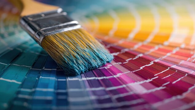 Paintbrush over a colorful color chart