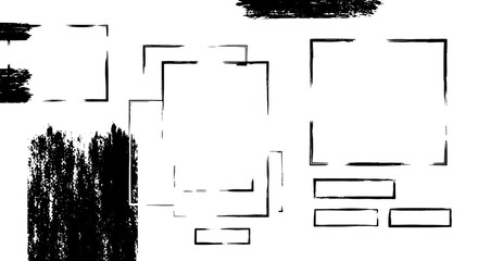 Square frame hand drawn brush grunge vector set. Hand drawn doodle frame element brush stroke ink style. Simple abstract square border, black paint art. Vector illustration