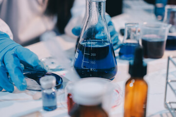 Modern Empty Science Laboratory With Microscopes, Test Tubes And Other Laboratory Equipments