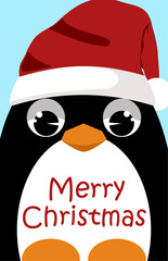 Cute Penguin in Santa Hat – Merry Christmas Greeting Card Design