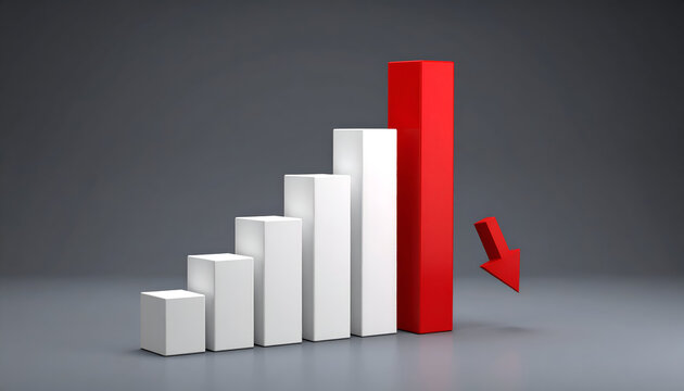 A graph showing an upward trend with a downward arrow indicating decline.