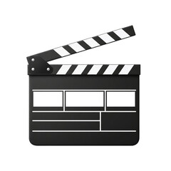 Classic Black Film Clapperboard with Open Flap Blank Slate and White Stripes Isolated on Transparent Background