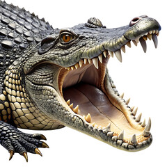 Obraz premium a black and white illustration of a crocodile or alligator with its mouth open and sharp teeth alligator isolated on white background, PNG