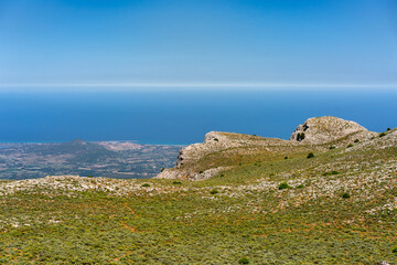 Panoramic view of mountains overlooking the coast of Sardinia ne