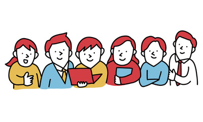Fototapeta premium さまざまな職種 ビジネスチーム6人のイラスト