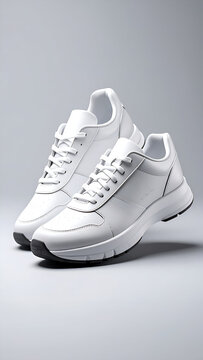 A pair of stylish white sneakers, showcasing modern design and athletic appeal.