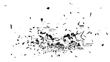 Monochrome glass shards with white and gray reflections scattered on transparent background for VFX, overlays, and compositing use.