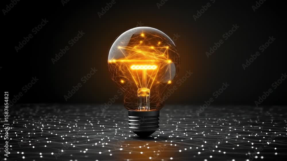 Poster illuminated lightbulb on a network base