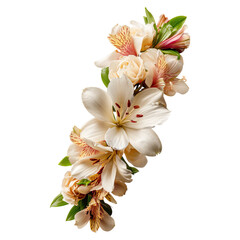 Lily gardenia by flower crown concept. Beautiful white and peach floral arrangement for decoration or gifts.