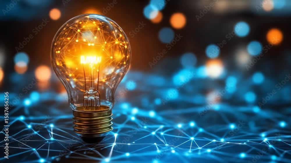 Poster illuminated light bulb with interconnected network