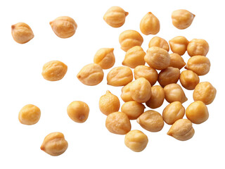 Scattered dried chickpeas isolated on a black background with a transparent background isolated on transparent background