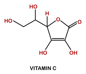 Chemical structure of vitamin C or ascorbic acid.