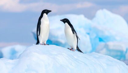 Fototapeta premium Penguin in Antarctica – Wild Antarctic Penguin in Icy Natural Habitat. 