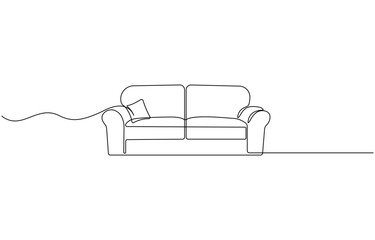 Continuous one line drawing of modern sofa. One line drawing illustration of couch. Furniture for living room continuous Single line art, Hand drawn furniture concept.