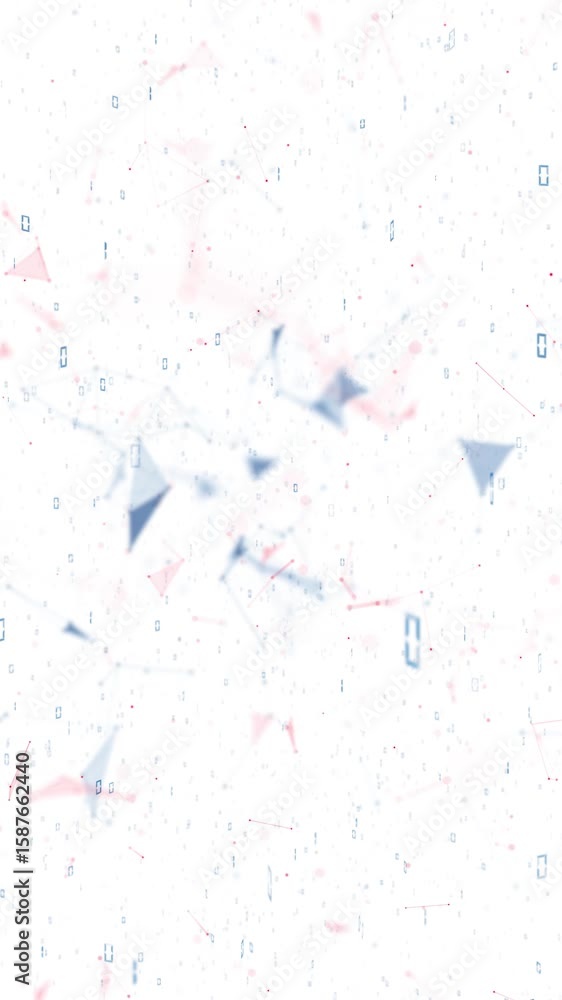 Poster seamless loop digital red blue lines dots network on clean white vertical background.
