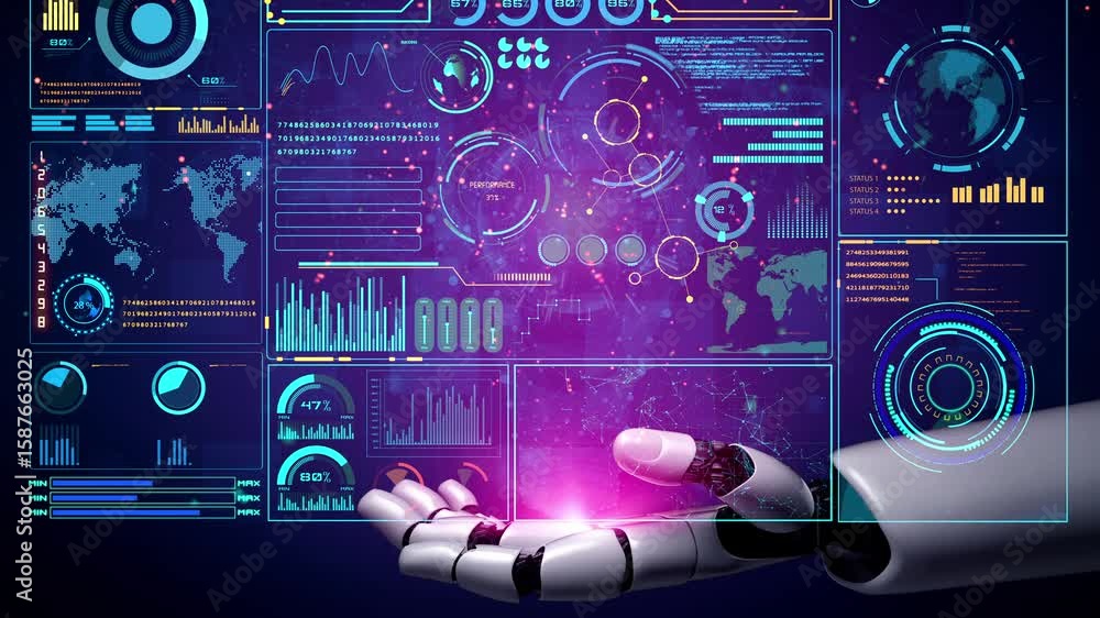 Poster ai artificial intelligence drives data analytics with predictive models, smart dashboards, and virtu