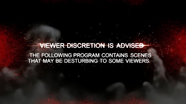 Viewer Discretion Advisory Text Appearing with Red Sparks and Ominous Smoke on Dark Background