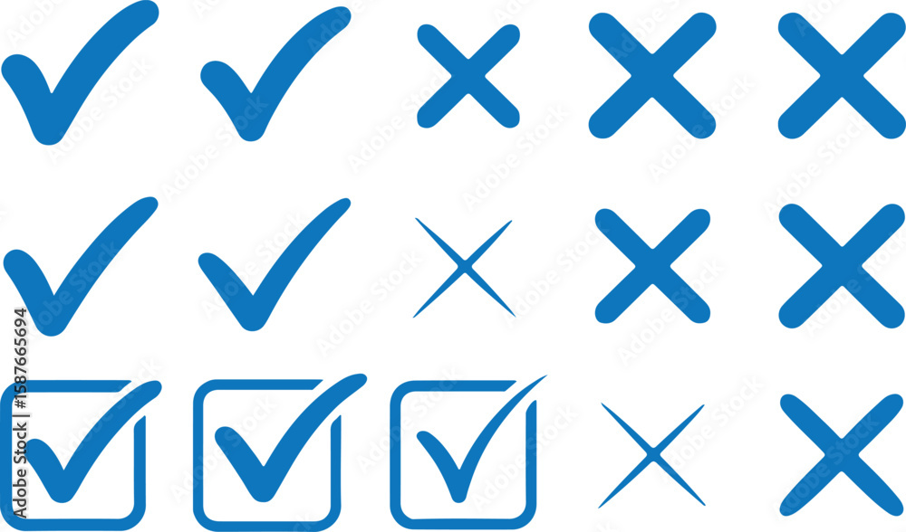 Poster checkmark icon. blue checkmark vector set. check box icon with correct, accept checkmark icons tick 