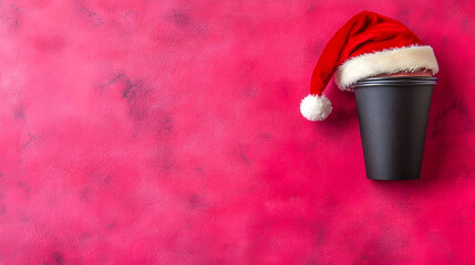 Blank paper coffee cup mockup with Santa hat