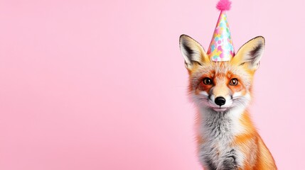 Fox wearing party hat