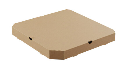 Square Cardboard Pizza Box Light Brown Slightly Angled View.