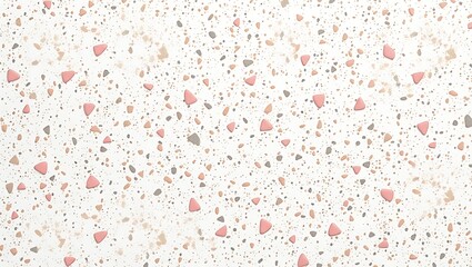 A speckled surface with pink triangles and gray spots scattered on a white background evenly spaced out