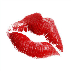 A kiss mark made with red lipstick, isolated on a white background