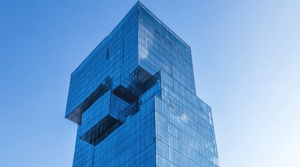 Obraz premium Modern glass skyscraper against blue sky
