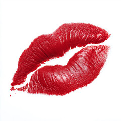 A kiss mark made with red lipstick, isolated on a white background