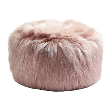 Modern Luxurious Pink Plush Pouf Ottoman Isolated On White