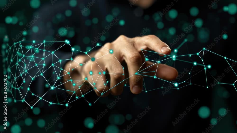 Poster Futuristic Interface Technology with Touch Interaction and Network Connection Visualization