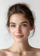 A photo of an attractive European woman with makeup, facing the camera directly
