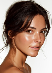 A photo of an attractive European woman with makeup, facing the camera directly