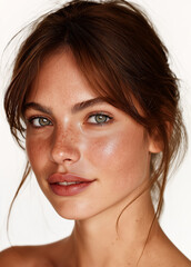 A photo of an attractive European woman with makeup, facing the camera directly