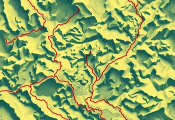 Abstract topographic map seamless pattern, vector illustration of mountain hiking trail on contour terrain,  abstract,  altitude