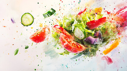 Colorful Salad Splash A Vibrant and Healthy Food Composition with Fresh Vegetables in Motion, Evoking a Sense of Energy and Well-being. A Pictorial Representation of Nutritional Vitality.