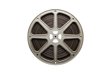 Detailed Close Up Of A Metallic Film Reel Isolated Against A Black Transparent Background