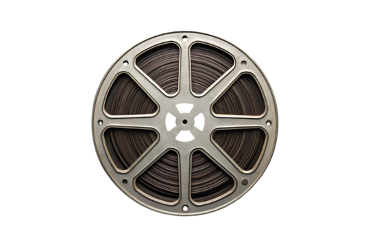 Detailed Close Up Of A Metallic Film Reel Isolated Against A Black Transparent Background