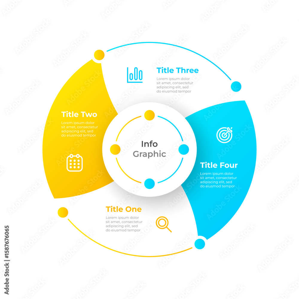 Poster modern circular 4 step infographic template with icons and color segments. business concept with mar