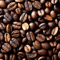 Fototapeta premium Roasted Coffee Beans: An Aromatic Closeup View of Rich Texture and Deep Brown Color for Coffee Lovers
