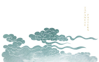 Blue brush stroke texture with colud pattern in vintage style. Abstract art landscape banner design with watercolor texture vector. Marine concept.