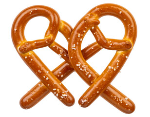 Two salted pretzel sticks crossed isolated on transparent background PNG