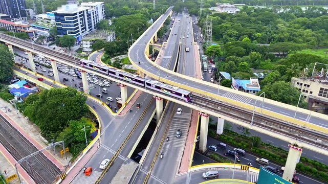 Aerial View of Complex Highway Bridge Interchange