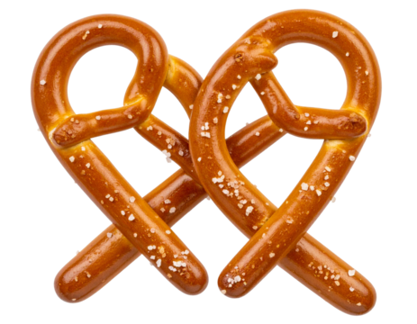 Two salted pretzel sticks crossed isolated on transparent background PNG