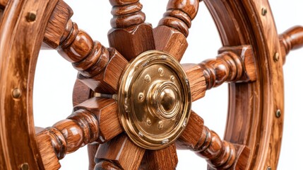 Beautiful wooden ship wheel with brass center nautical decor for sailing and boating adventures