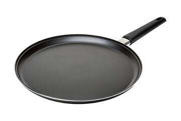 Flat black crepe pan with black handle and silver trim kitchen